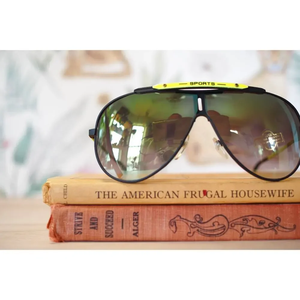 Vintage Aviator Sunglasses 1980s Taiwan NOS Multicolor Rave Party Retro Sporty